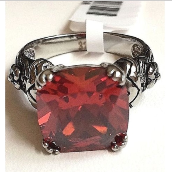 Silver Garnet Celtic Ring Size 8 9 red Cubic zirconia Stainless steel solitaire - Picture 2 of 8